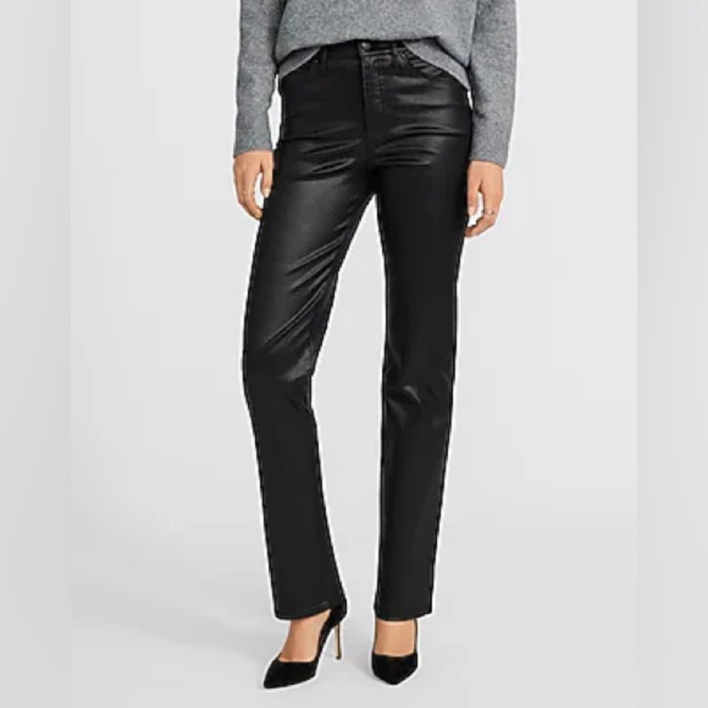 Express high rise cropped flare faux black leather pants 0